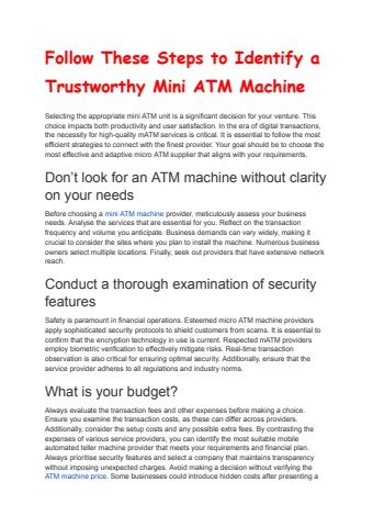 Follow These Steps to Identify a Trustworthy Mini ATM Machine